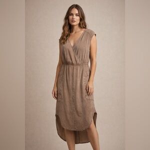 The Odells by Anthropologie high low stone color flowy dress with pockets L